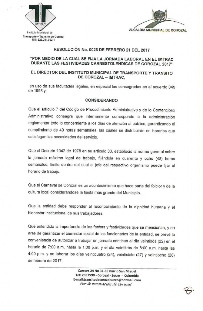 Resolución No 0026